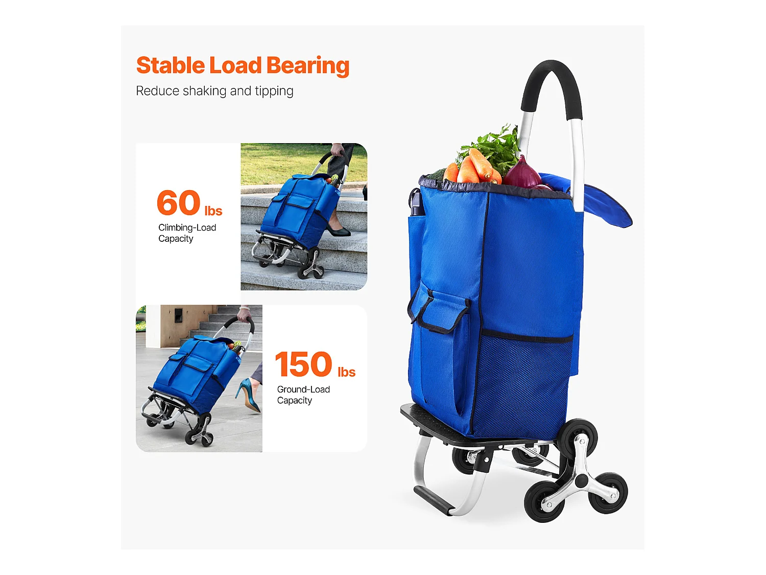 Chariot à Escaliers SucceBuy, 36 L, avec 6 Roues et Sac en Tissu Oxford, pour une Ascension Facile, Pliable et Portable pour le Achats