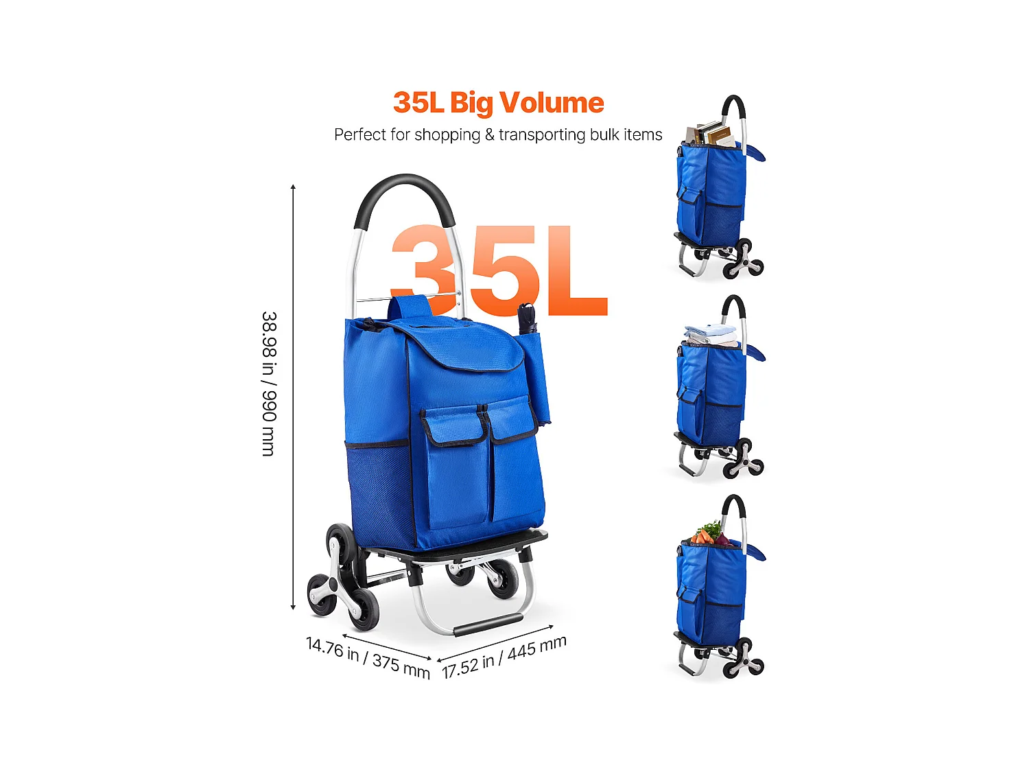 Chariot à Escaliers SucceBuy, 36 L, avec 6 Roues et Sac en Tissu Oxford, pour une Ascension Facile, Pliable et Portable pour le Achats