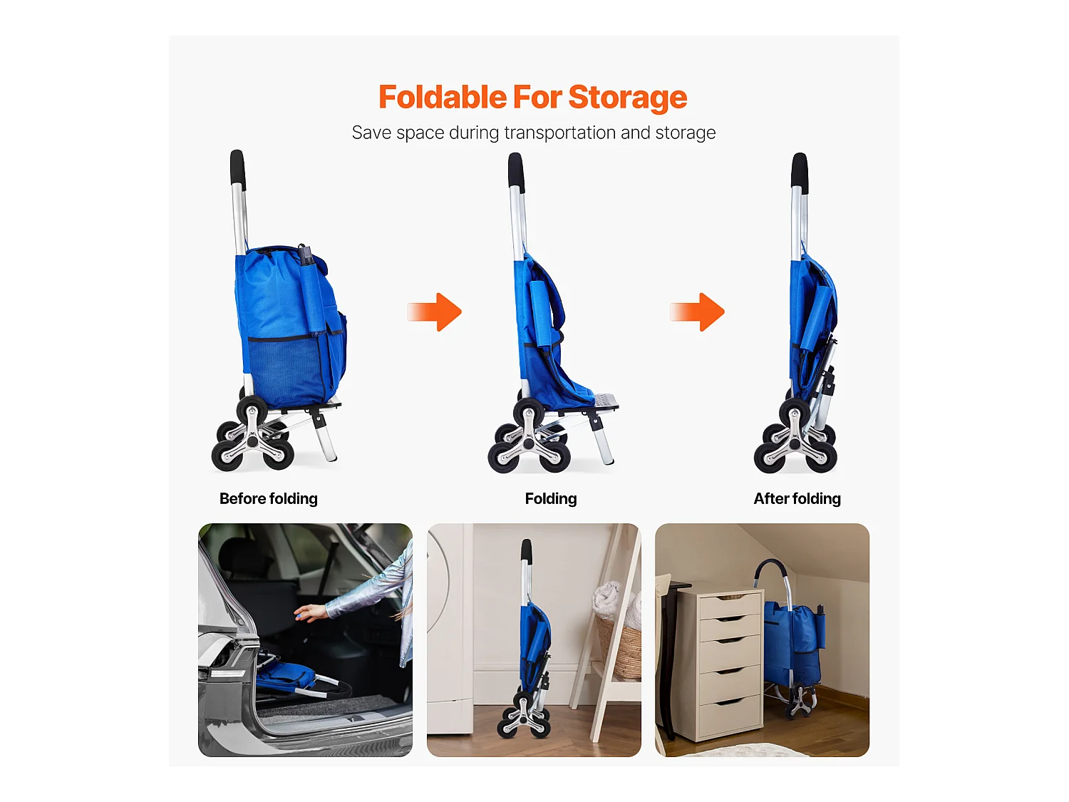Chariot à Escaliers SucceBuy, 36 L, avec 6 Roues et Sac en Tissu Oxford, pour une Ascension Facile, Pliable et Portable pour le Achats
