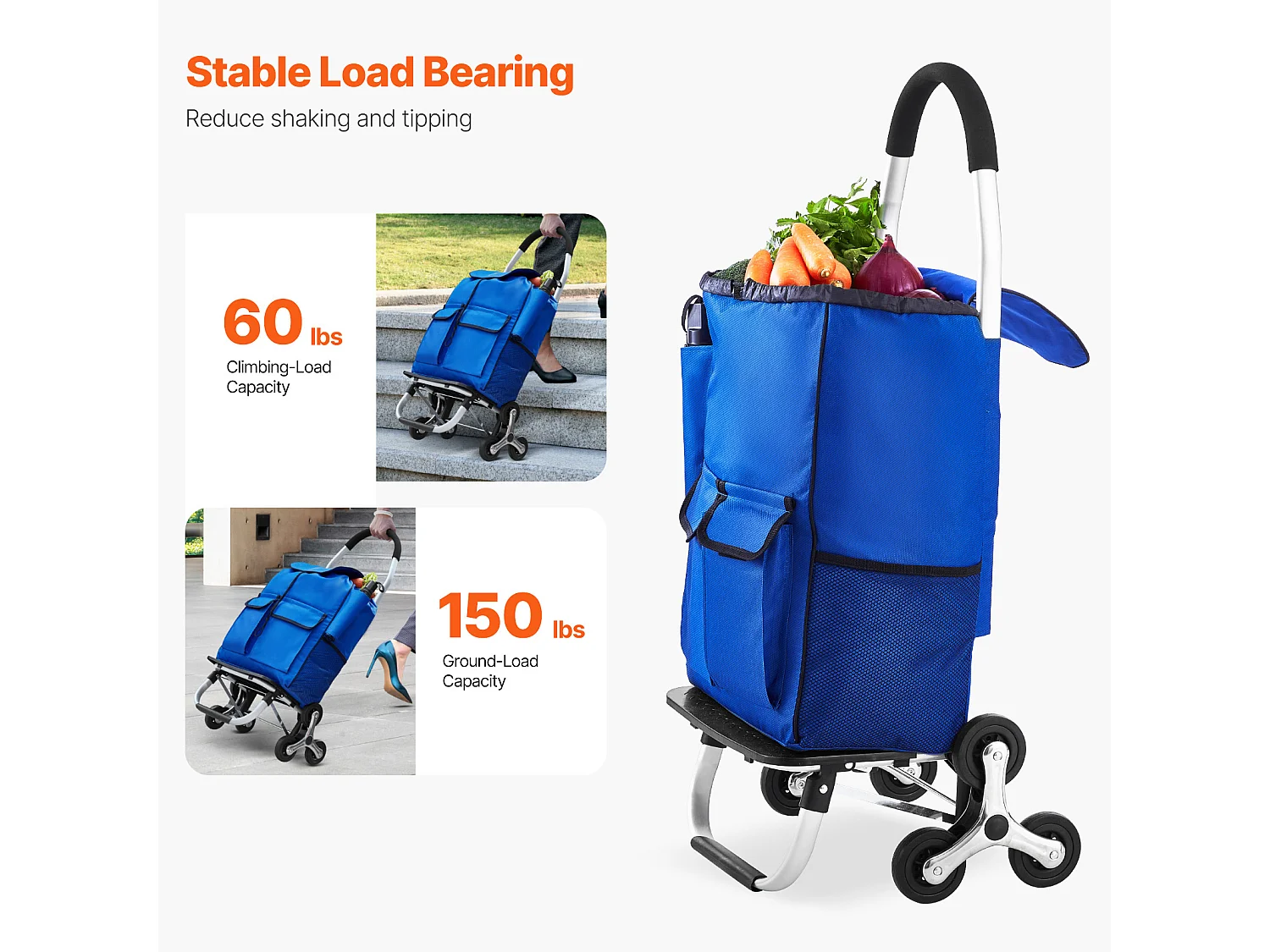 Chariot à Escaliers SucceBuy, 36 L, avec 6 Roues et Sac en Tissu Oxford, pour une Ascension Facile, Pliable et Portable pour le Achats