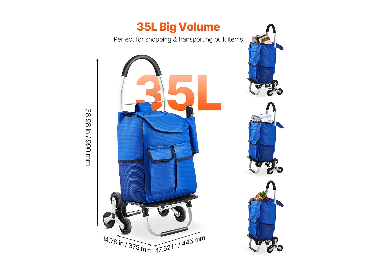 Chariot à Escaliers SucceBuy, 36 L, avec 6 Roues et Sac en Tissu Oxford, pour une Ascension Facile, Pliable et Portable pour le Achats