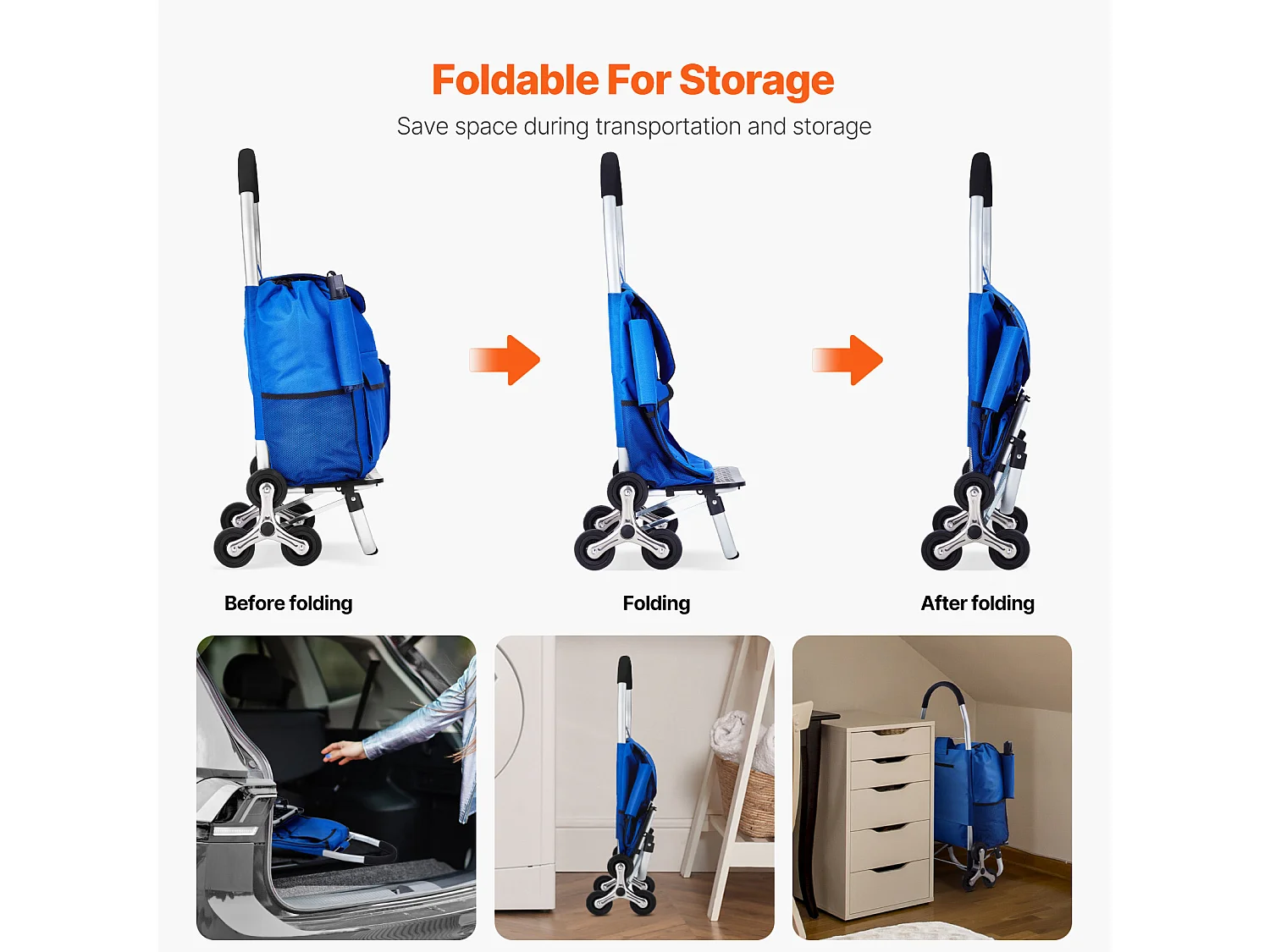 Chariot à Escaliers SucceBuy, 36 L, avec 6 Roues et Sac en Tissu Oxford, pour une Ascension Facile, Pliable et Portable pour le Achats