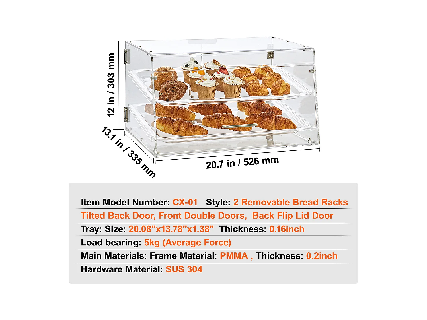 Bäckervitrine SucceBuy aus Acryl mit 2 Ebenen, Donuts-Ständer für Ladentheke mit Hintertür