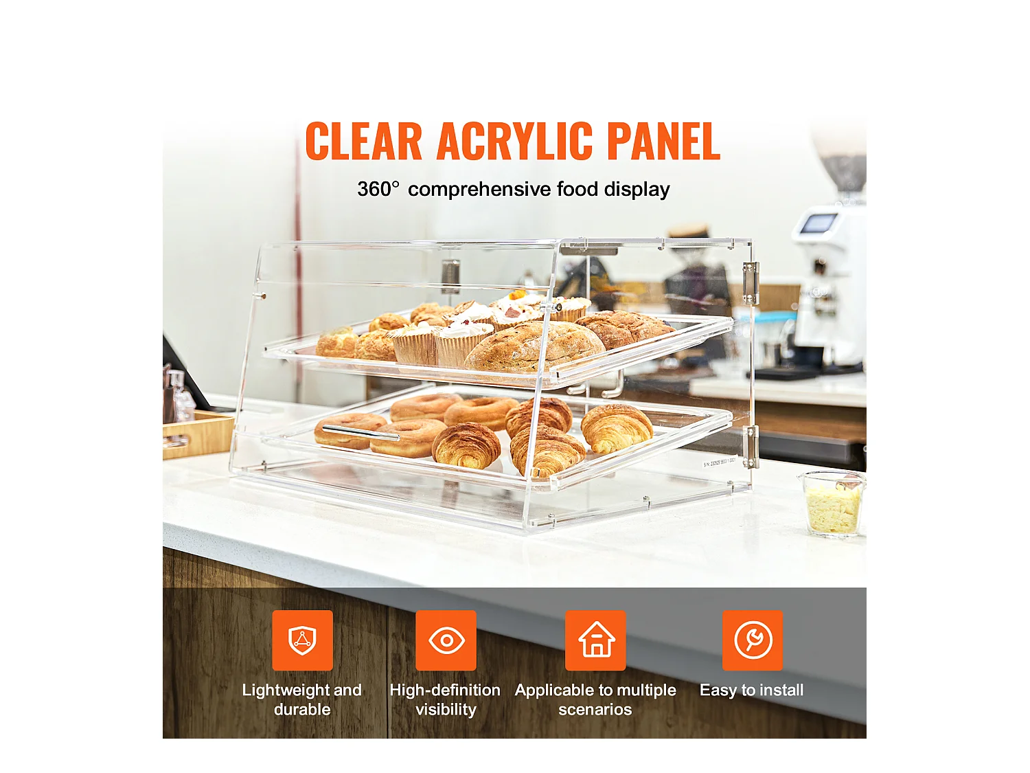 Bäckervitrine SucceBuy aus Acryl mit 2 Ebenen, Donuts-Ständer für Ladentheke mit Hintertür