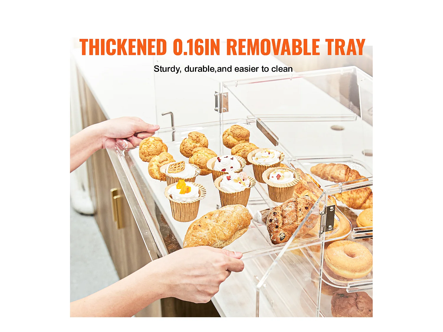 Bäckervitrine SucceBuy aus Acryl mit 2 Ebenen, Donuts-Ständer für Ladentheke mit Hintertür