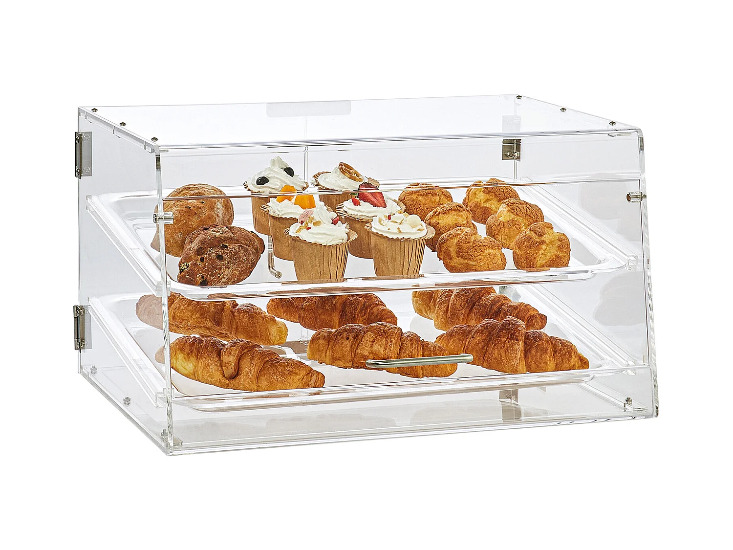 Bäckervitrine SucceBuy aus Acryl mit 2 Ebenen, Donuts-Ständer für Ladentheke mit Hintertür