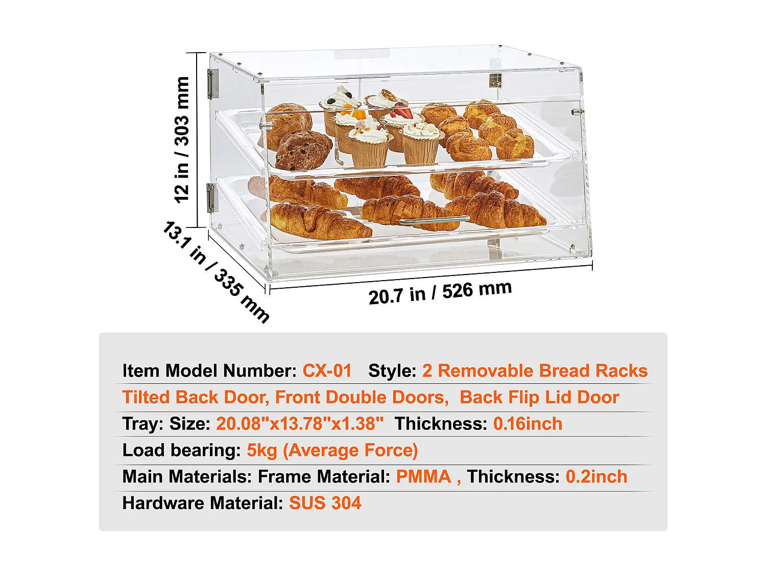 Bäckervitrine SucceBuy aus Acryl mit 2 Ebenen, Donuts-Ständer für Ladentheke mit Hintertür