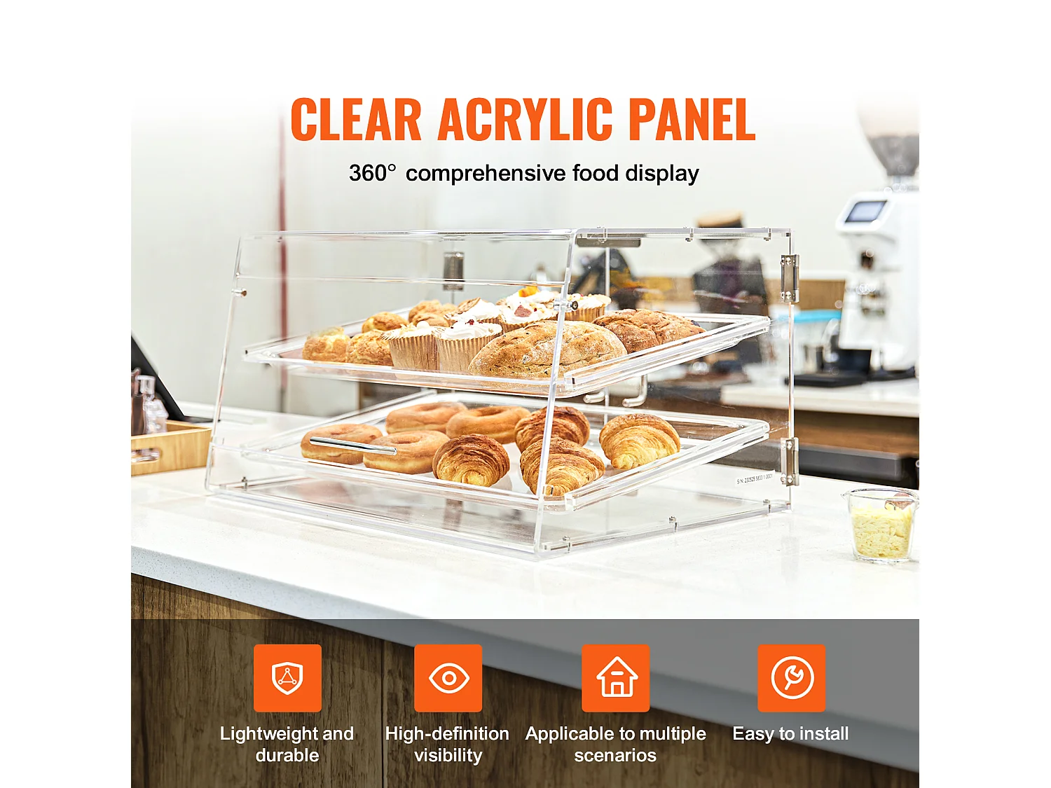 Bäckervitrine SucceBuy aus Acryl mit 2 Ebenen, Donuts-Ständer für Ladentheke mit Hintertür