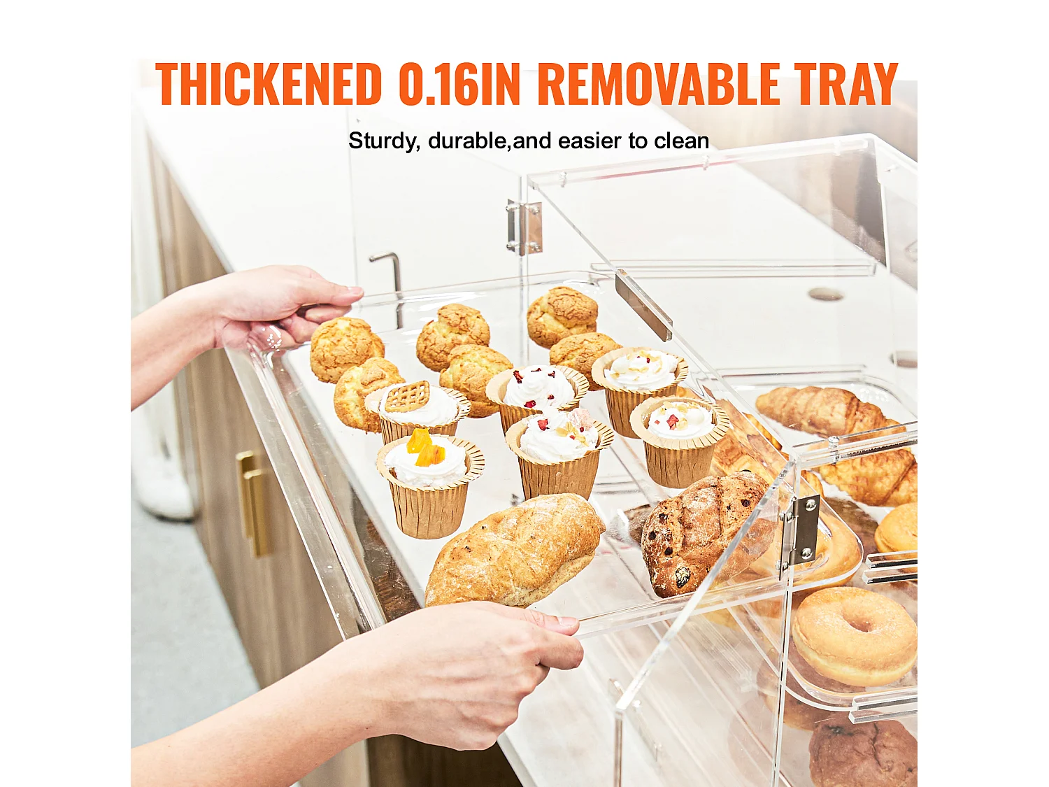 Bäckervitrine SucceBuy aus Acryl mit 2 Ebenen, Donuts-Ständer für Ladentheke mit Hintertür