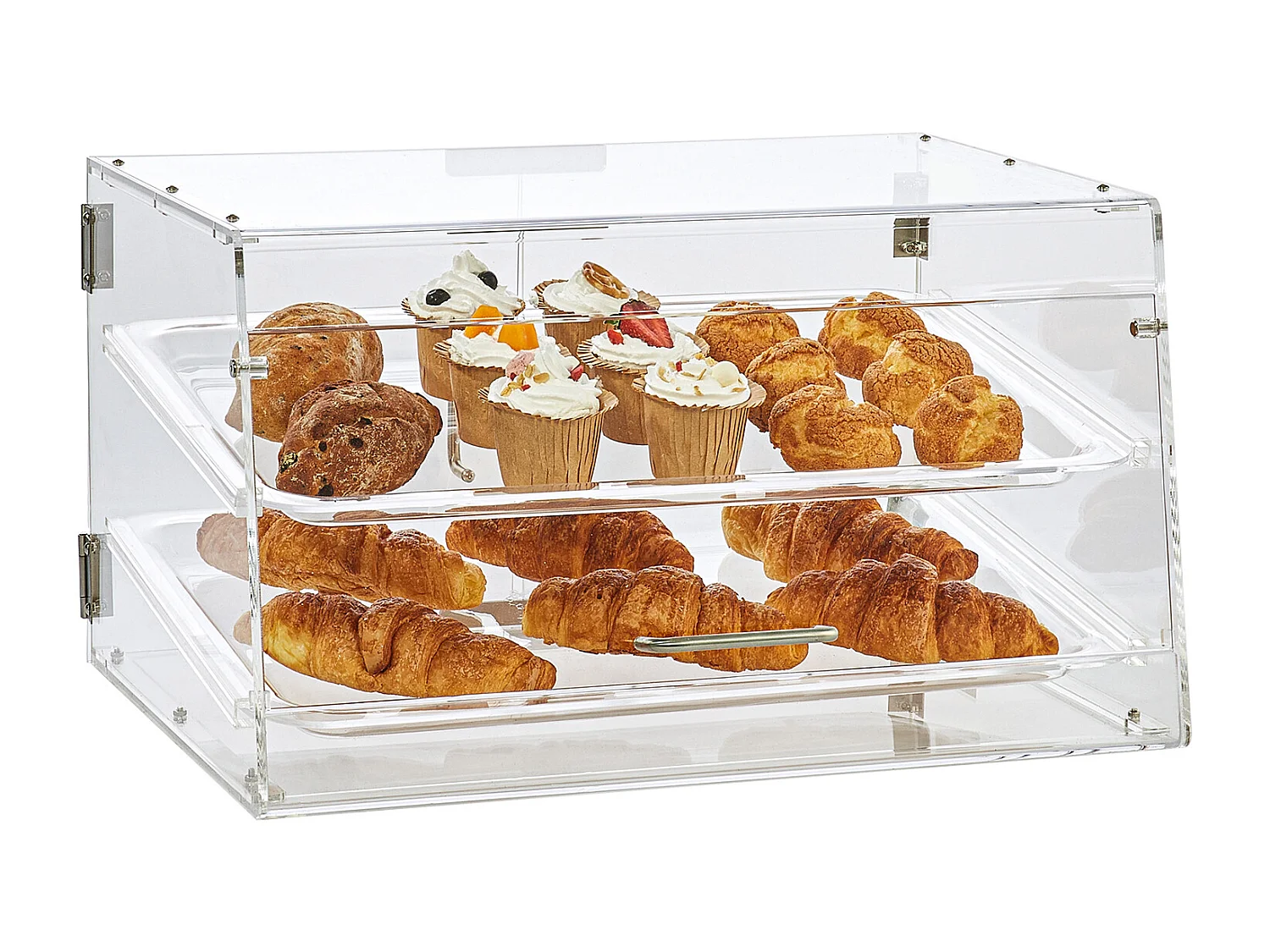 Bäckervitrine SucceBuy aus Acryl mit 2 Ebenen, Donuts-Ständer für Ladentheke mit Hintertür