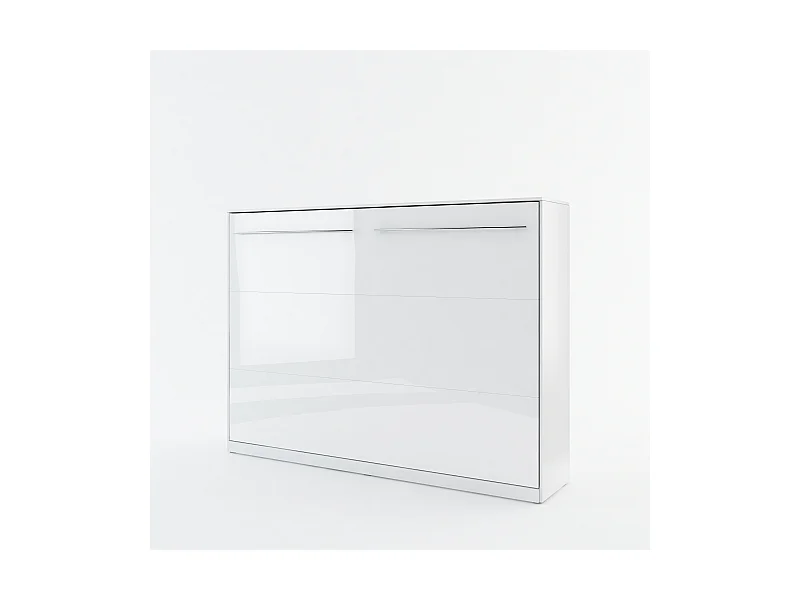 Wandklappbett CONCEPT PRO CP-04 Horizontal 140x200 WEISS HOCHGLANZ, klappbares Wandbett, Schrank mit integriertem Bett, Lattenrost inklusive.