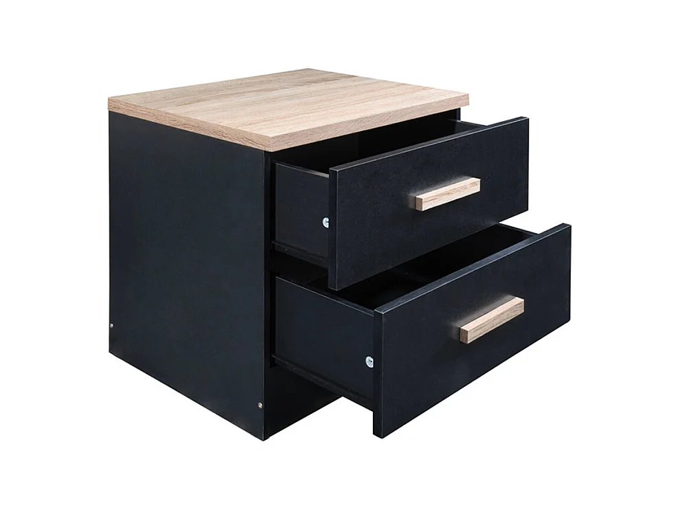 Lot de 2 tables de chevet avec 2 tiroirs - Noir et naturel - SKAIDO