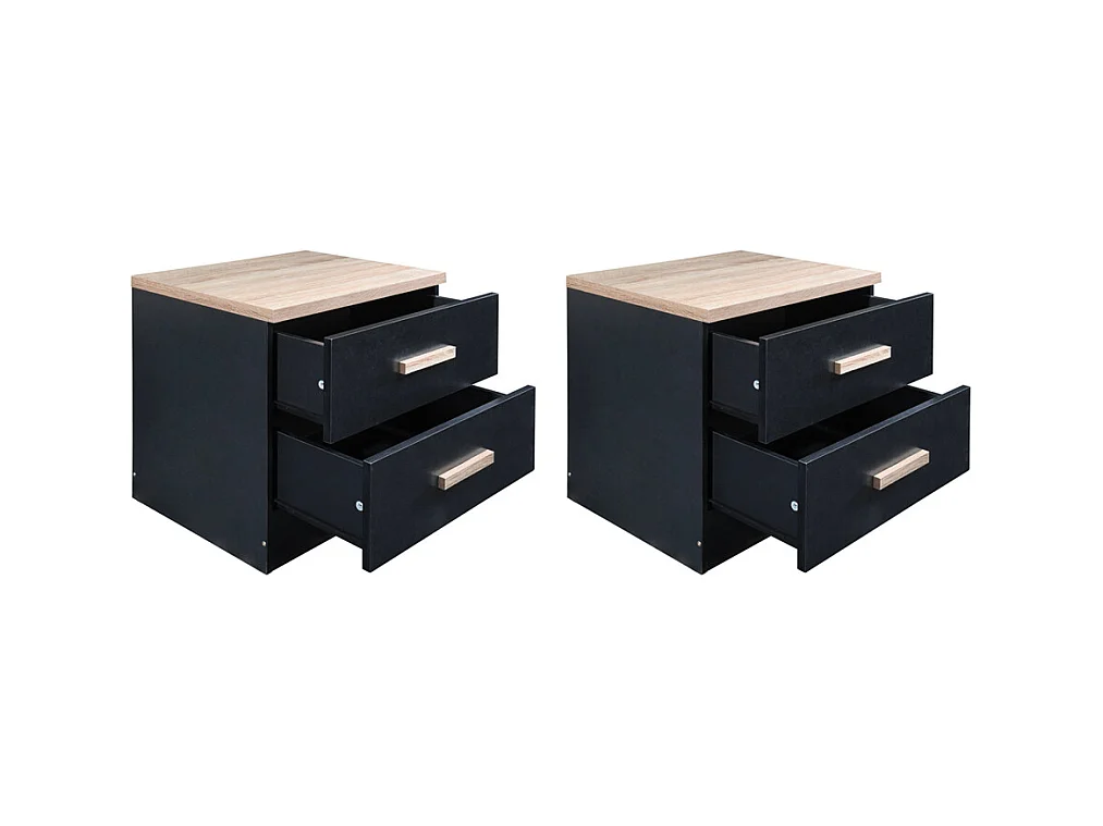Lot de 2 tables de chevet avec 2 tiroirs - Noir et naturel - SKAIDO