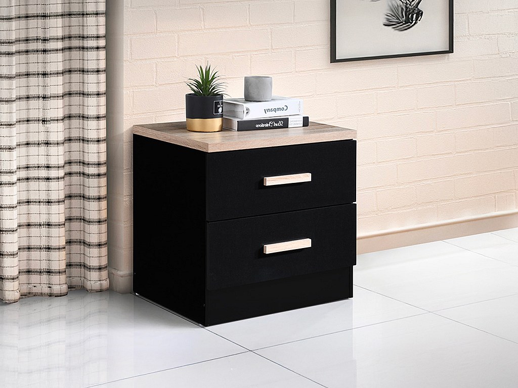 2er-Set Nachttische mit 2 Schubladen - Schwarz & Naturholz - SKAIDO günstig online kaufen