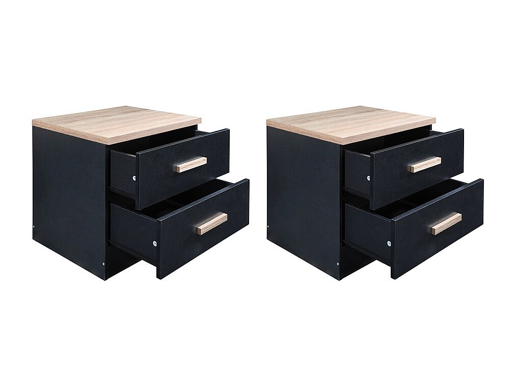 2er-Set Nachttische mit 2 Schubladen - Schwarz & Naturholz - SKAIDO günstig online kaufen