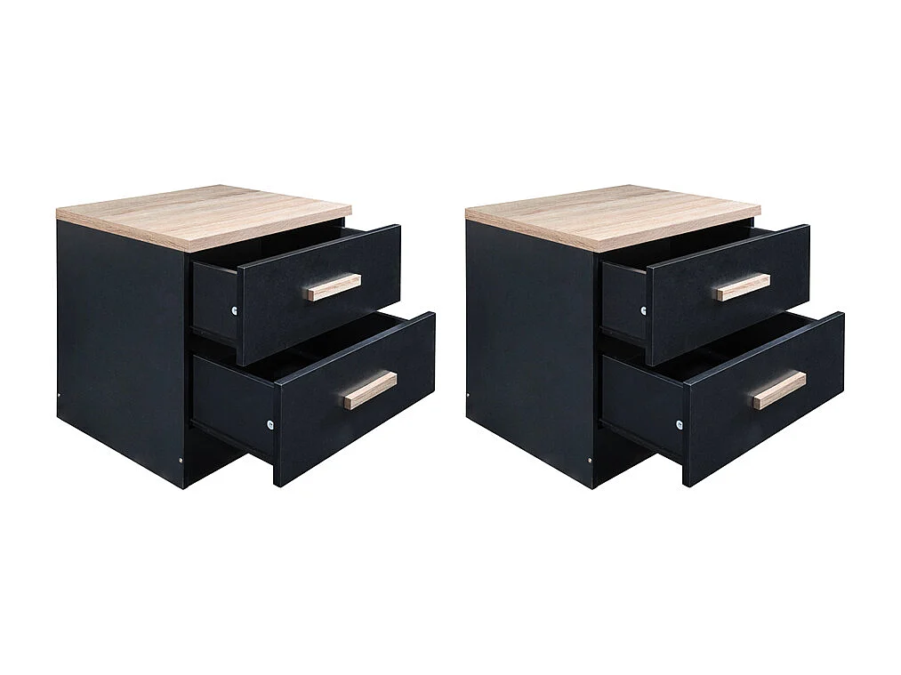 Set de 2 mesitas de noche con 2 cajones - Negro y natural - SKAIDO