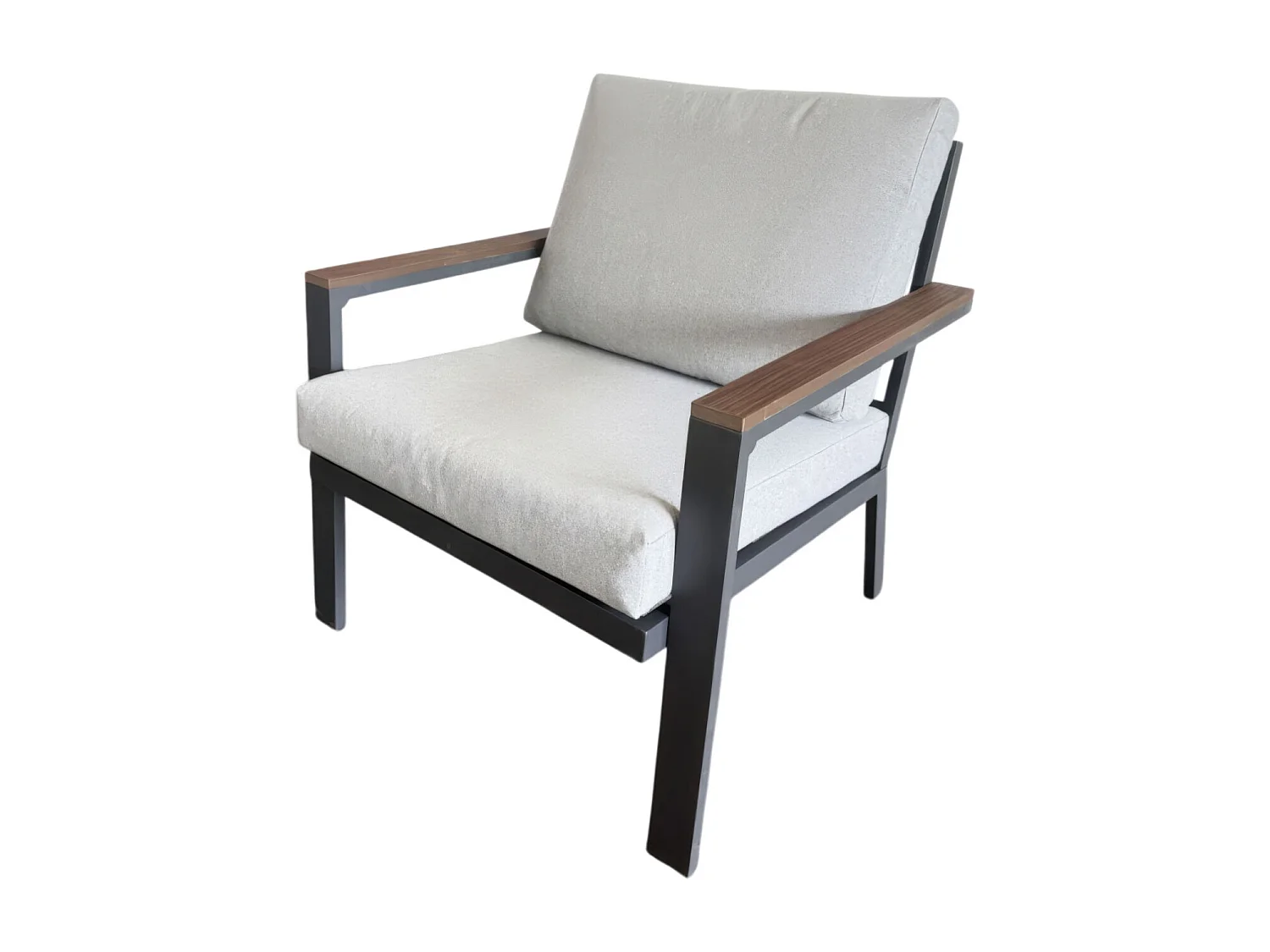 Ikigai - Conjunto de Jardín con Sofá de 3 Plazas, 2 Sillones y Mesa de Centro con Cojines en Aluminio y Madera Contrachapada