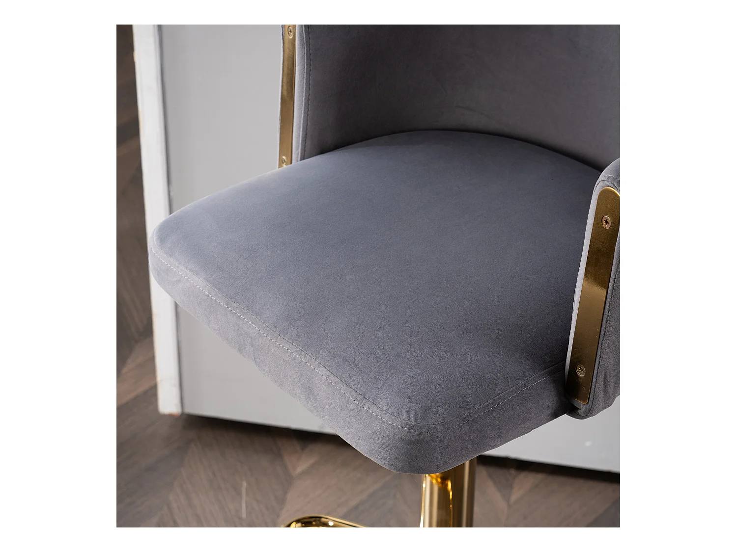 Draaibare barkruk, in hoogte verstelbaar, met rugleuning en voetsteun, goudkleurig, grijs, set van 2 stuks.