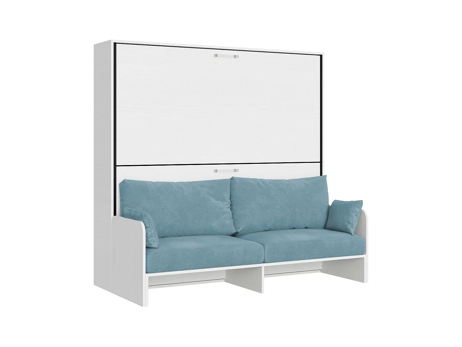 Kando Doppel-Schrankbett mit Sofa aus weißer Esche, hellblau