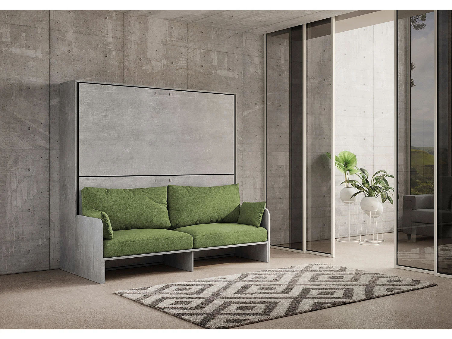 Kando Doppel-Schrankbett mit Betonsofa, grün