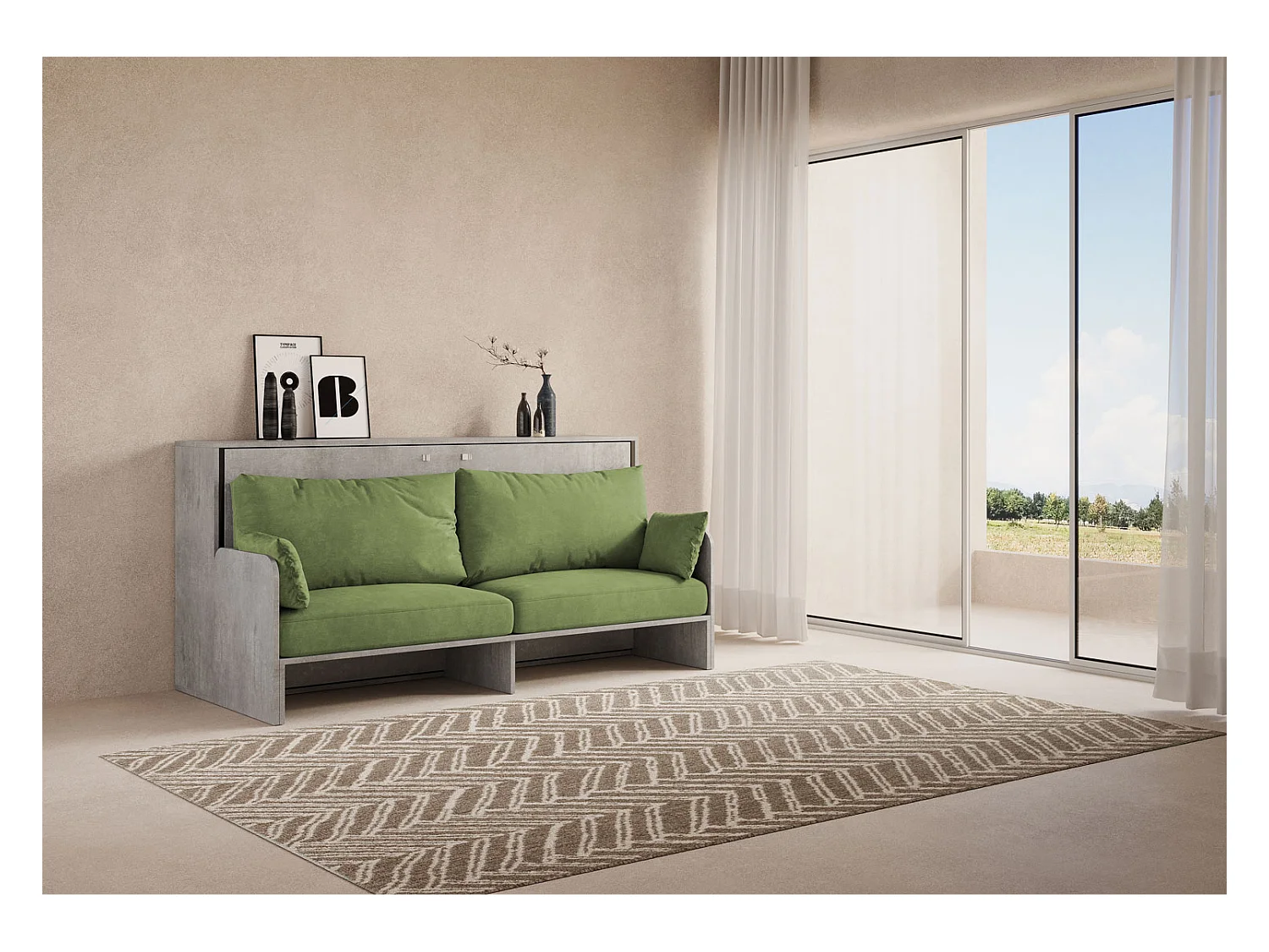 Kando Einzel-Schrankbett mit Schlafsofa mit Zementmatratze, grün