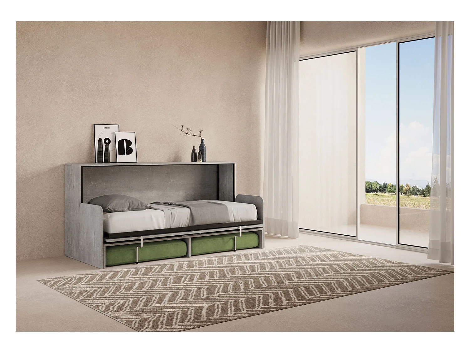 Kando Einzel-Schrankbett mit Schlafsofa mit Zementmatratze, grün