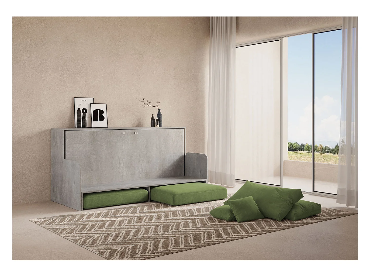 Kando Einzel-Schrankbett mit Schlafsofa mit Zementmatratze, grün