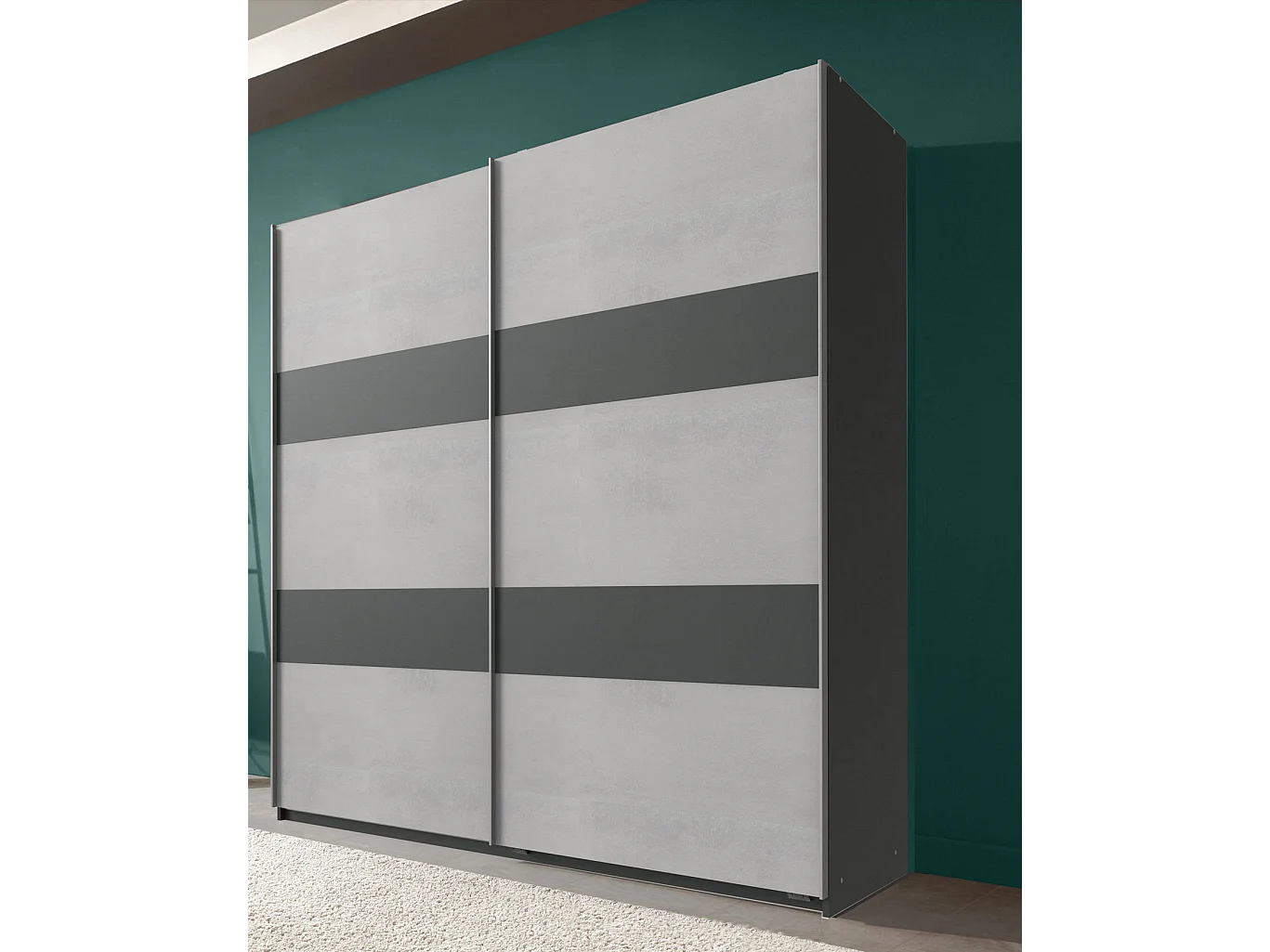 SCHWEBETÜRENSCHRANK Chess graphit / beton lichtgrau 180 / 64 / 198cm