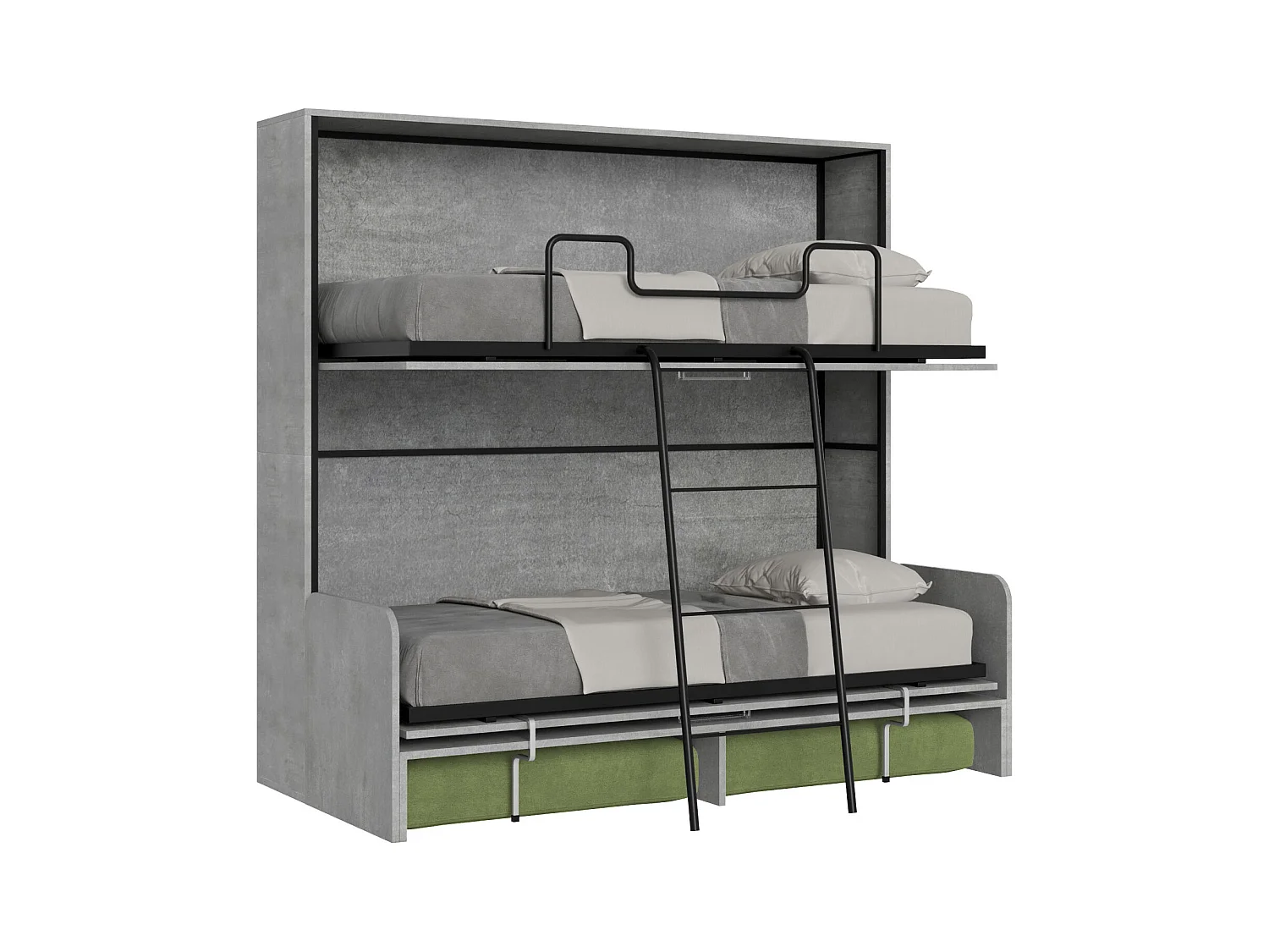 Kando Doppel-Schrankbett mit Sofa mit Zementmatratzen, grün