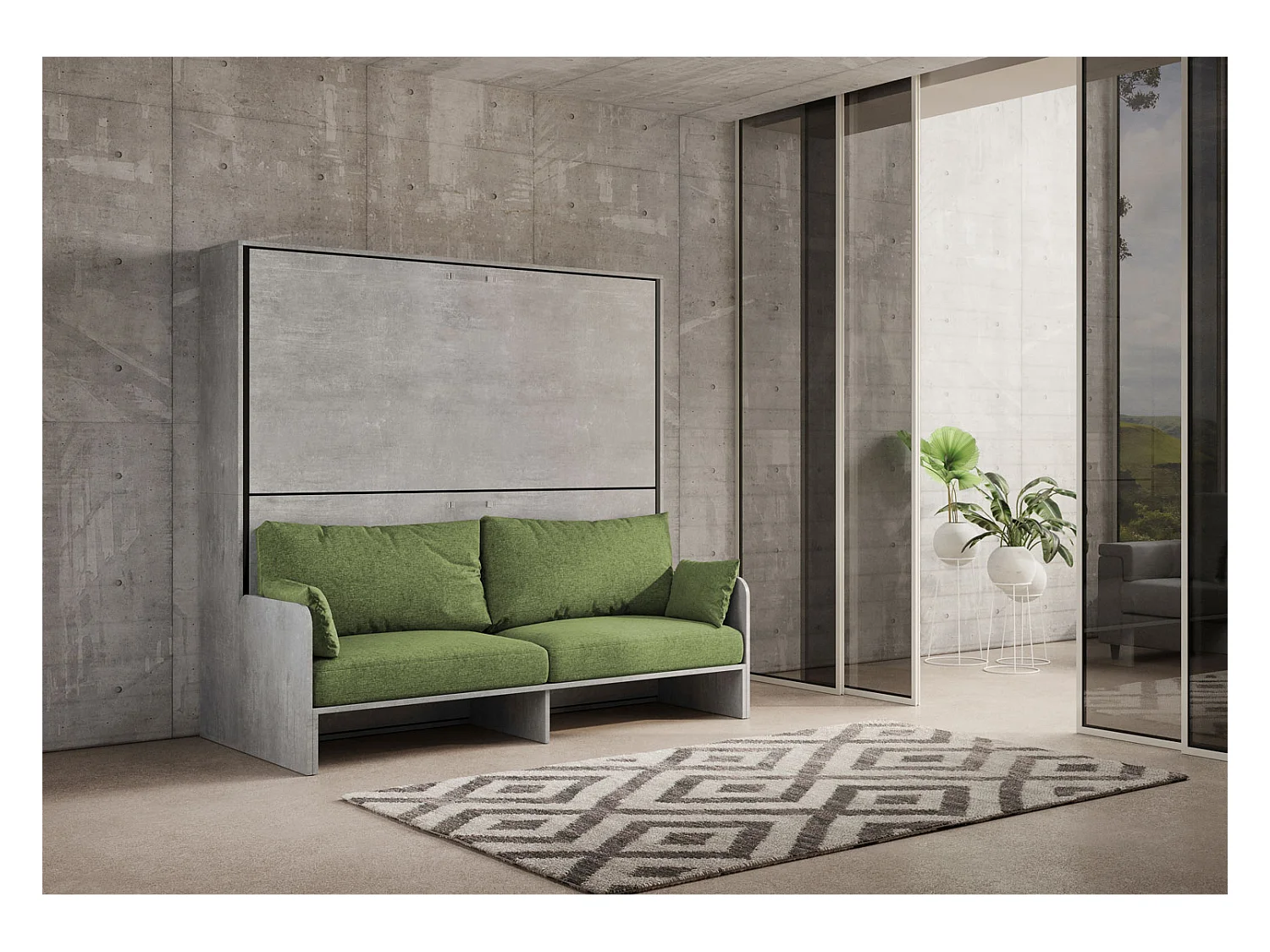 Kando Doppel-Schrankbett mit Sofa mit Zementmatratzen, grün