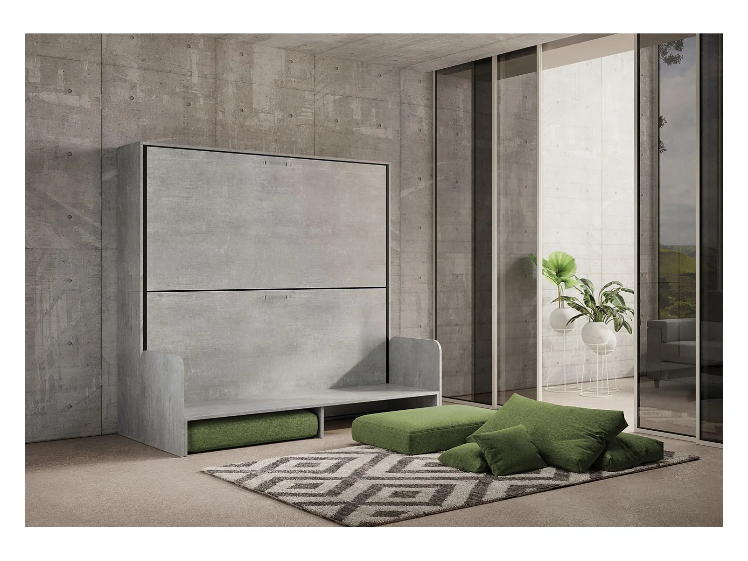 Kando Doppel-Schrankbett mit Sofa mit Zementmatratzen, grün