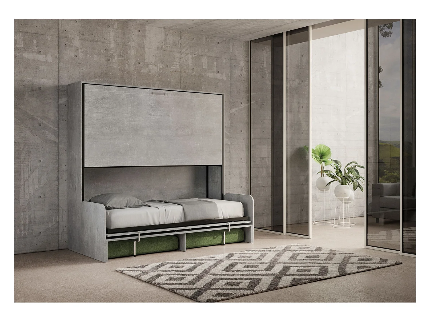Kando Doppel-Schrankbett mit Sofa mit Zementmatratzen, grün