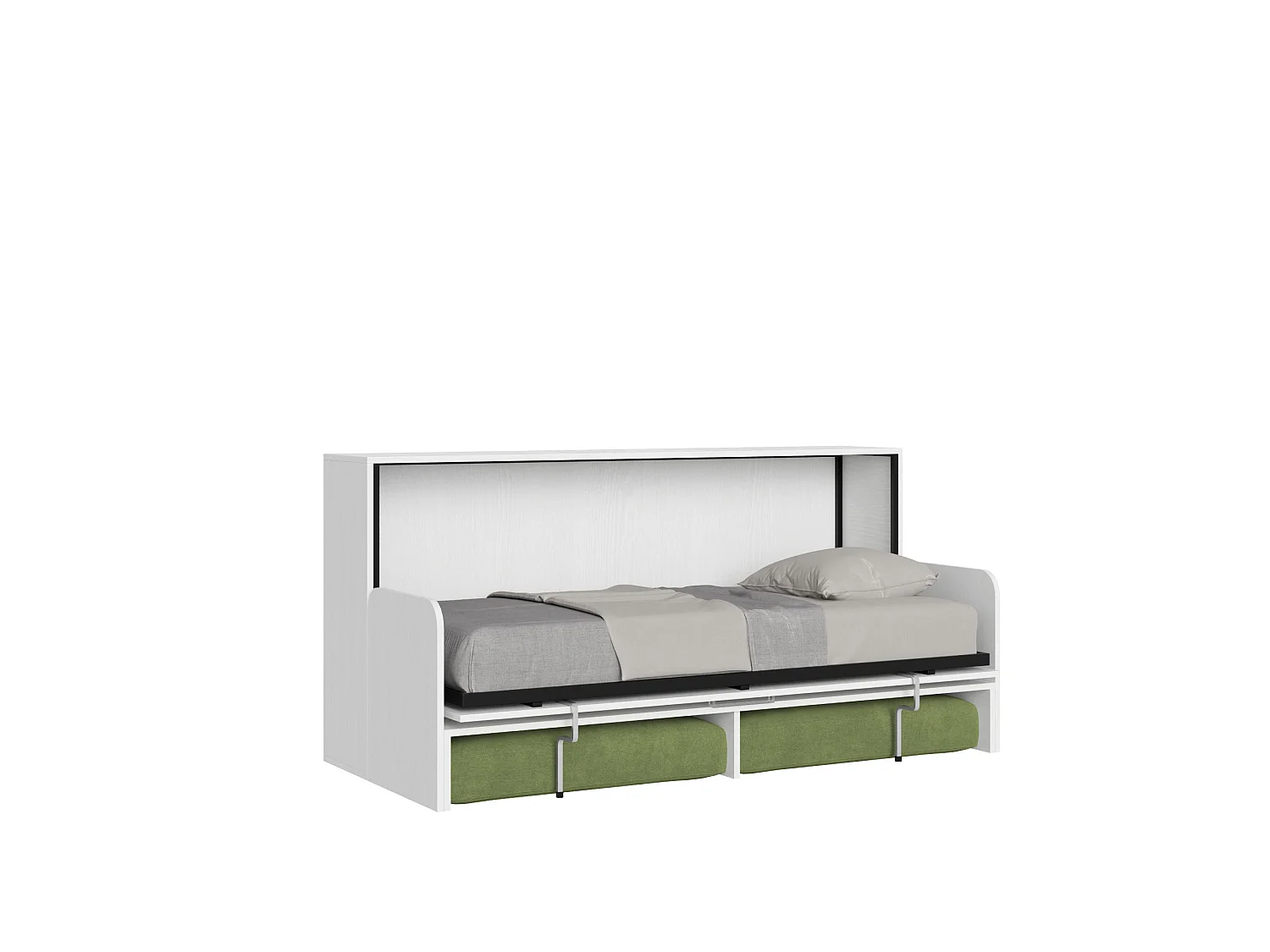 Kando Einzel-Schrankbett mit Sofa aus weißer Baits, grün