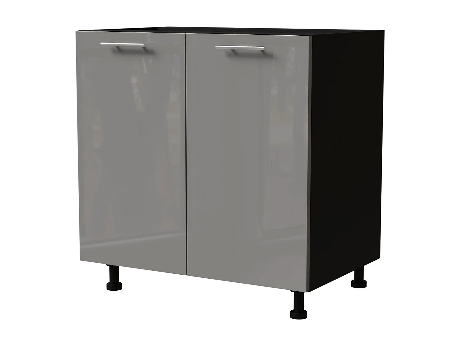 KÜCHENUNTERSCHRANK Essen D11/80 Grau Hochglanz / Schwarz Matt 80 / 50 / 82cm