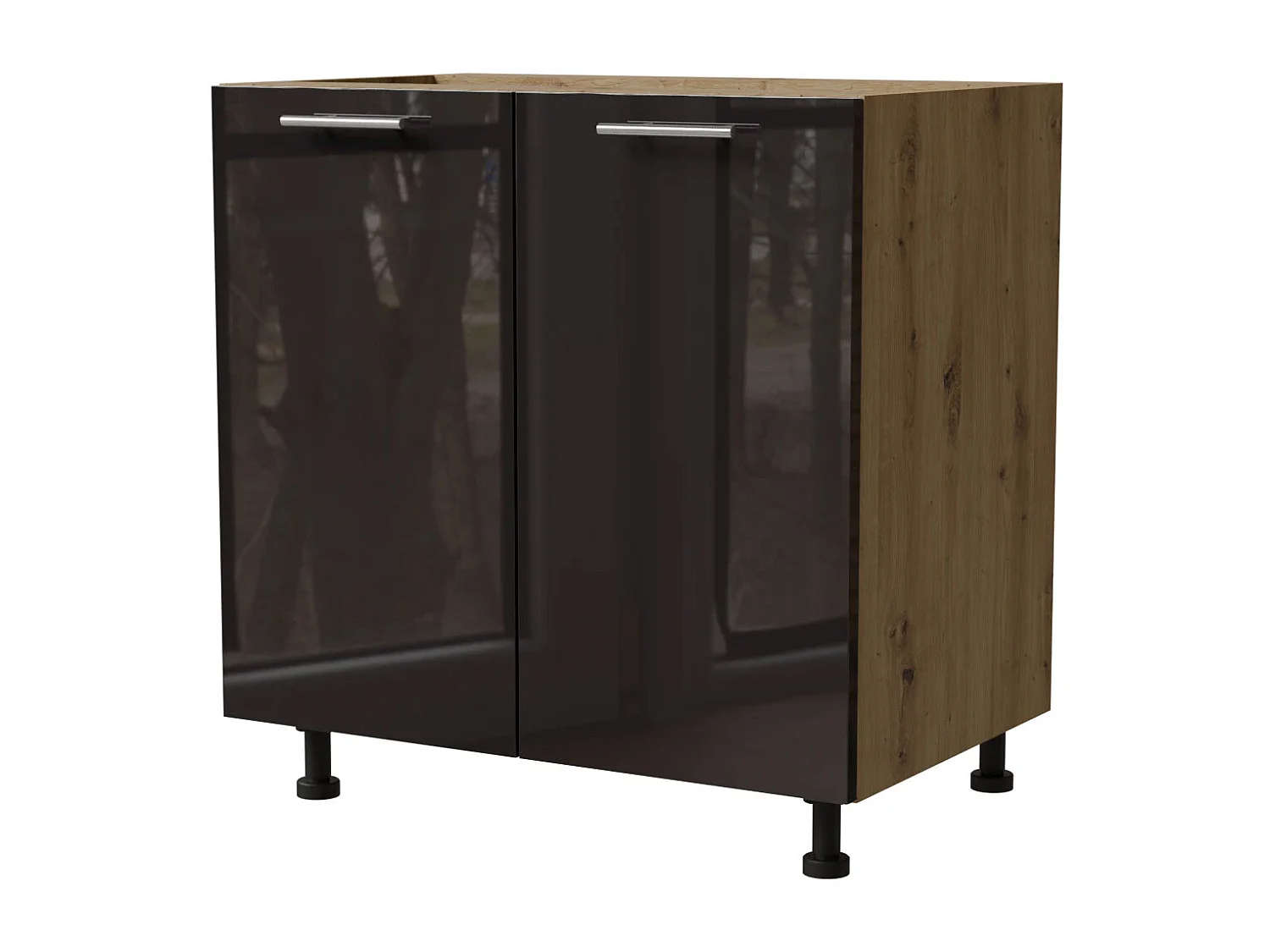 KÜCHENUNTERSCHRANK Essen D11/80 Schwarz Hochglanz / Eiche Artisan Matt 80 / 50 / 82cm