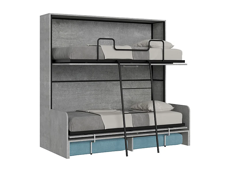 Kando Doppel-Schrankbett mit Betonsofa, hellblau