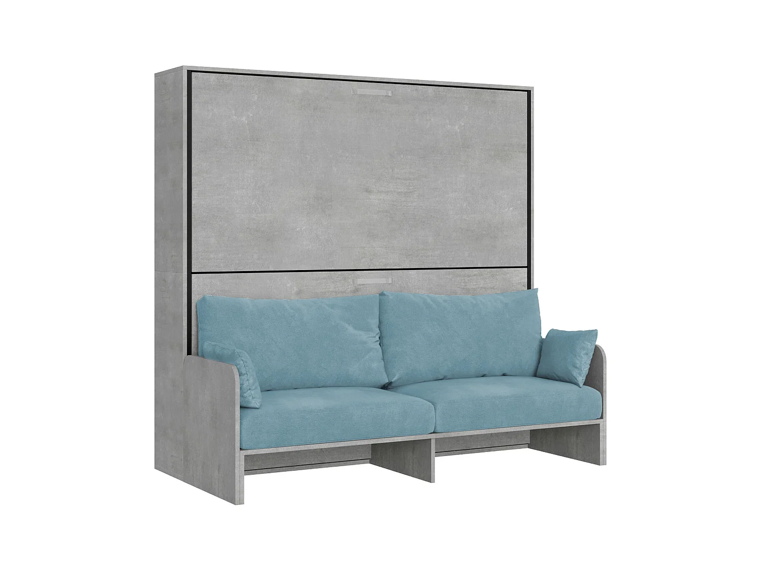 Letto doppio a scomparsa Kando con divano cemento, azzurro