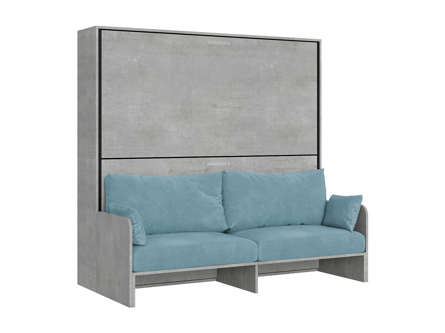 Letto doppio a scomparsa Kando con divano cemento, azzurro