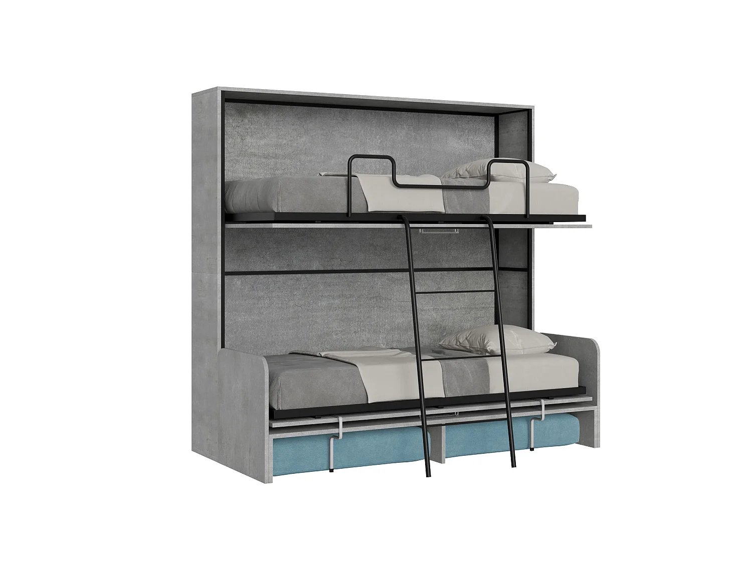 Kando Doppel-Schrankbett mit Betonsofa, hellblau