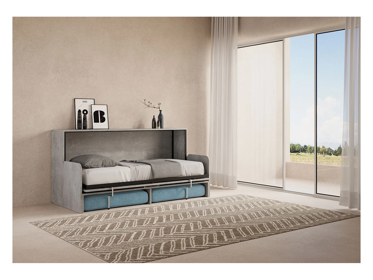 Kando Einzel-Schrankbett mit Betonsofa, blau