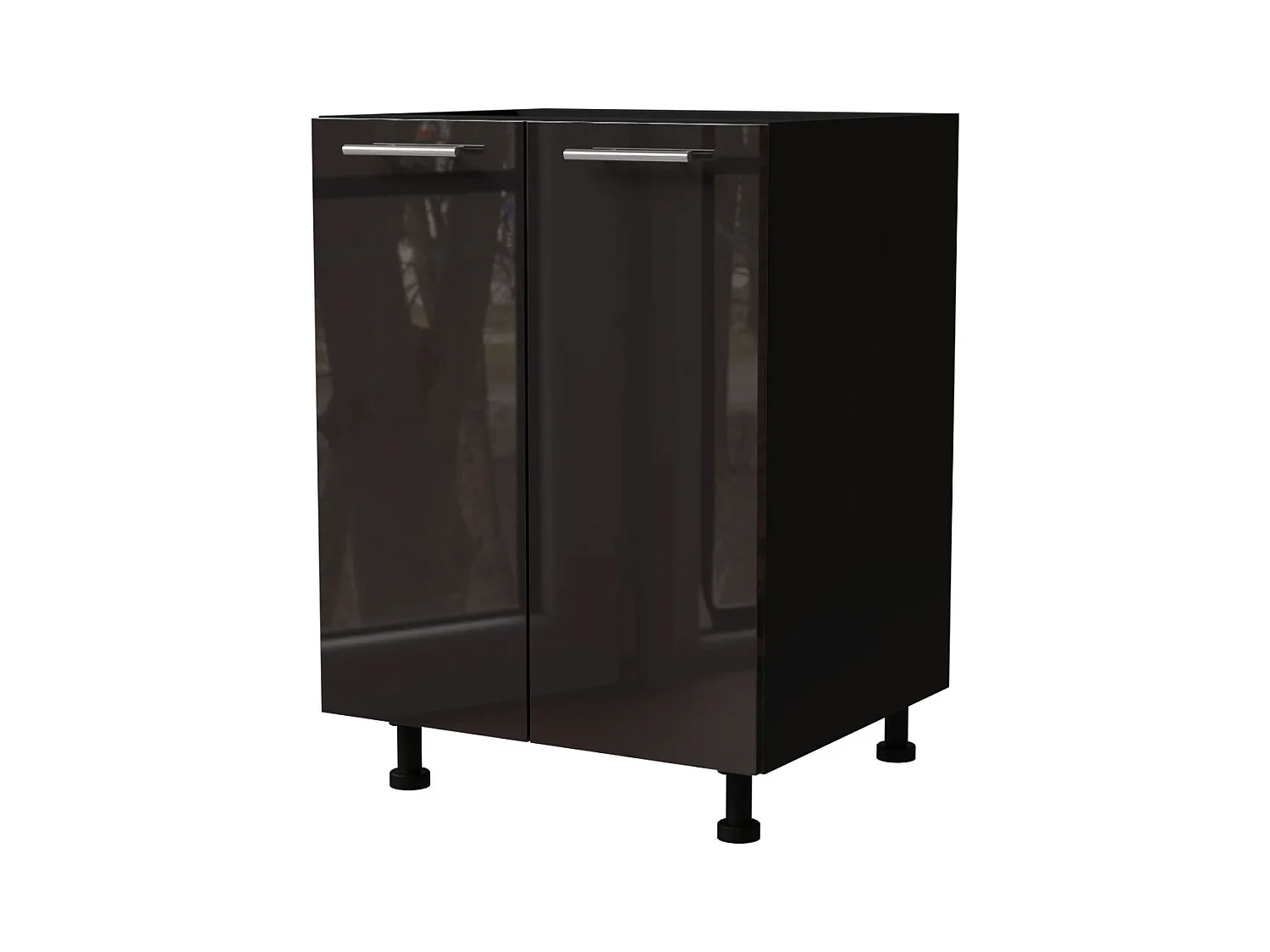 KÜCHENUNTERSCHRANK Essen D11/60 Schwarz Hochglanz / Schwarz Matt 60 / 50 / 82cm