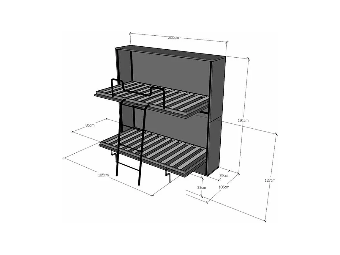 Kando Doppel-Schrankbett mit Sofa mit weißen Eschenmatratzen, grün