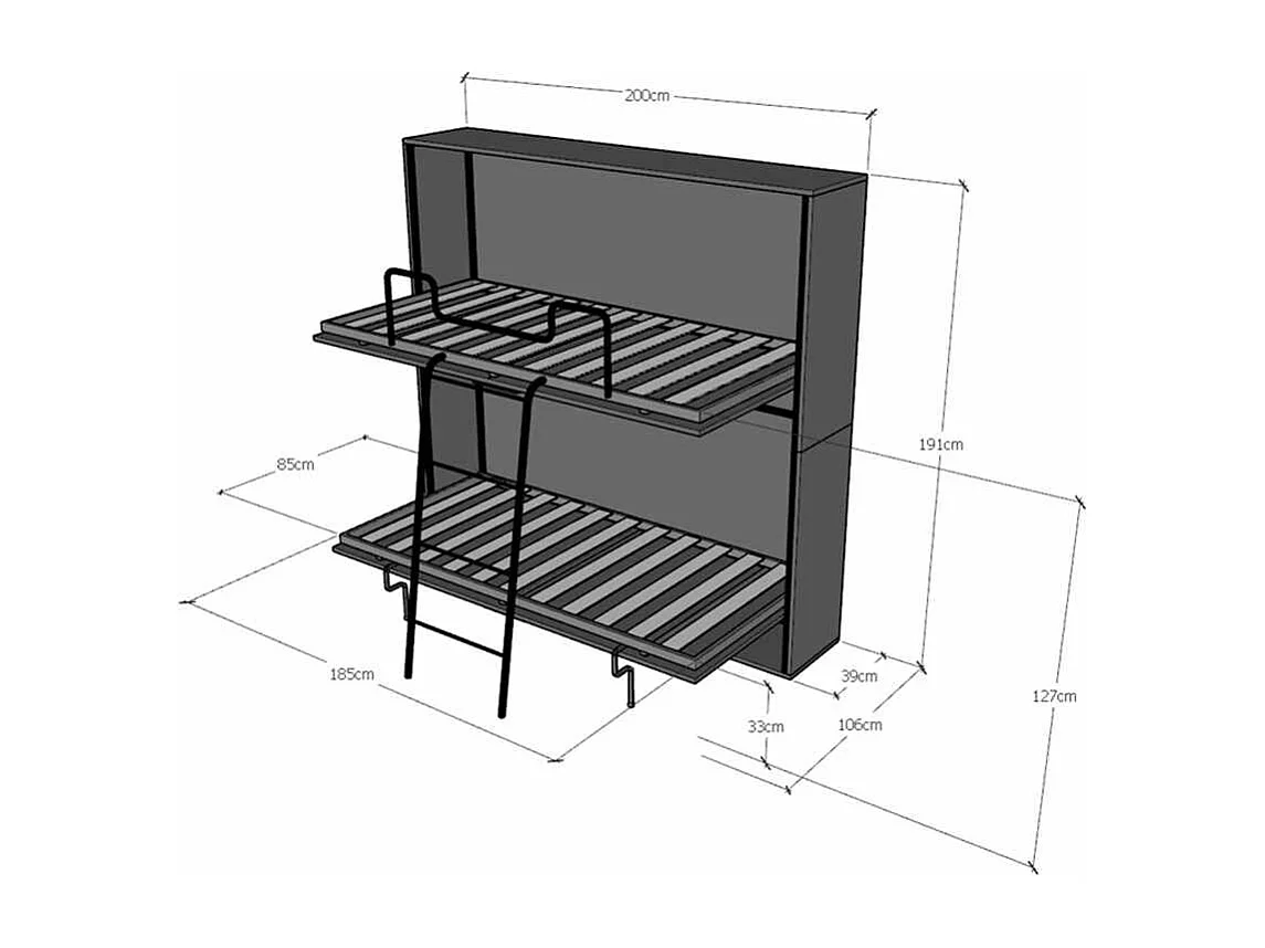 Letto doppio a scomparsa Kando con divano con materassi bianco frassino, verde