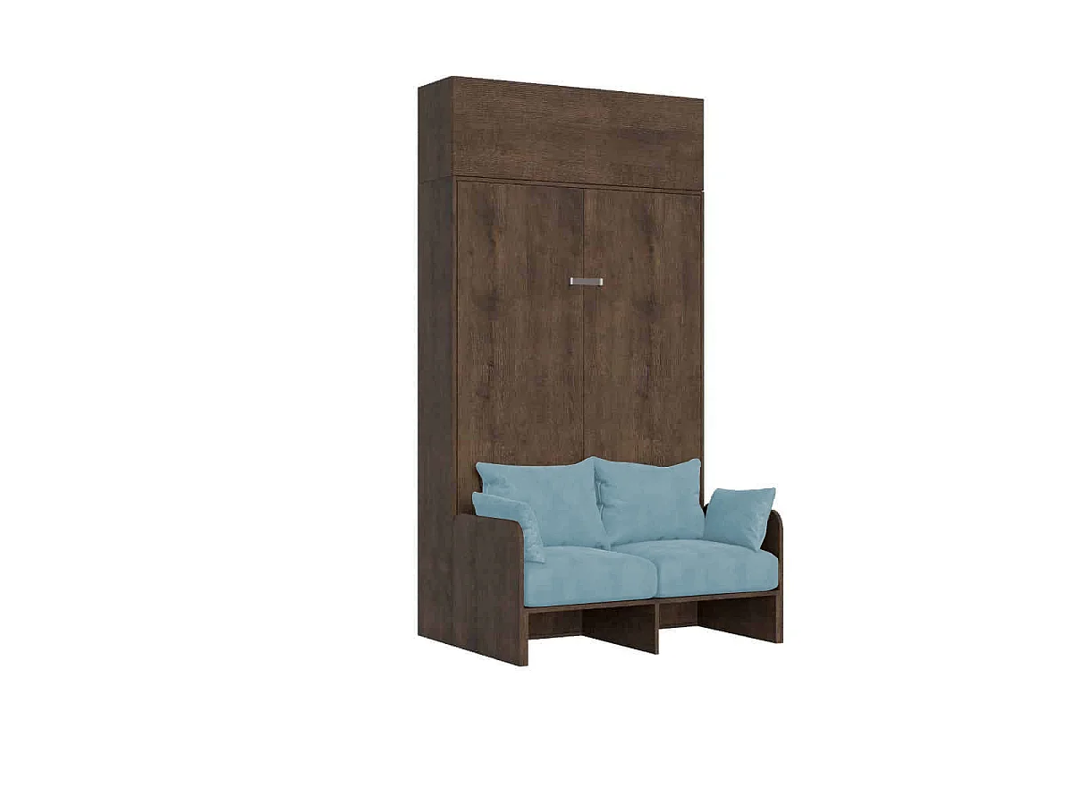 Kentaro 140 cm französisches Klappbett für Doppelbett mit Sofa und Wandschrank aus Walnussholz, hellblau