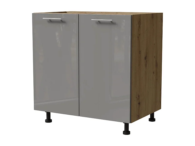 KÜCHENUNTERSCHRANK Essen D11/80 Grau Hochglanz / Eiche Artisan Matt 80 / 50 / 82cm