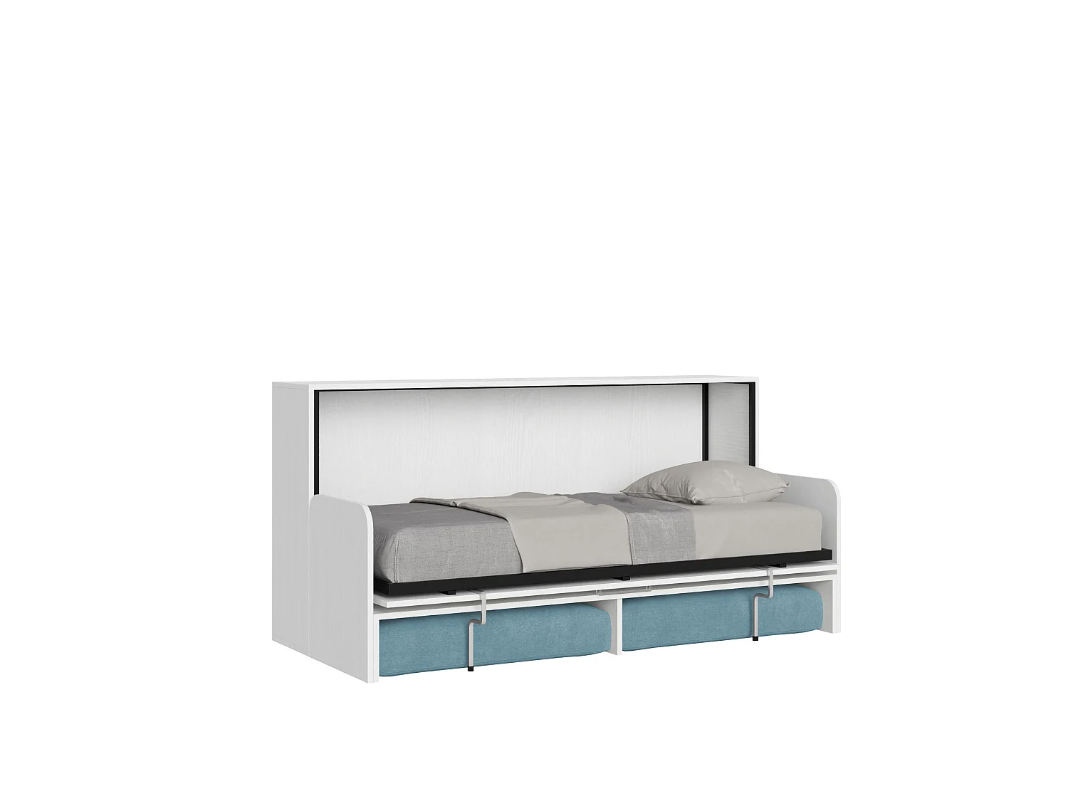 Kando Einzel-Klappbett mit Sofa aus weißer Baits, hellblau