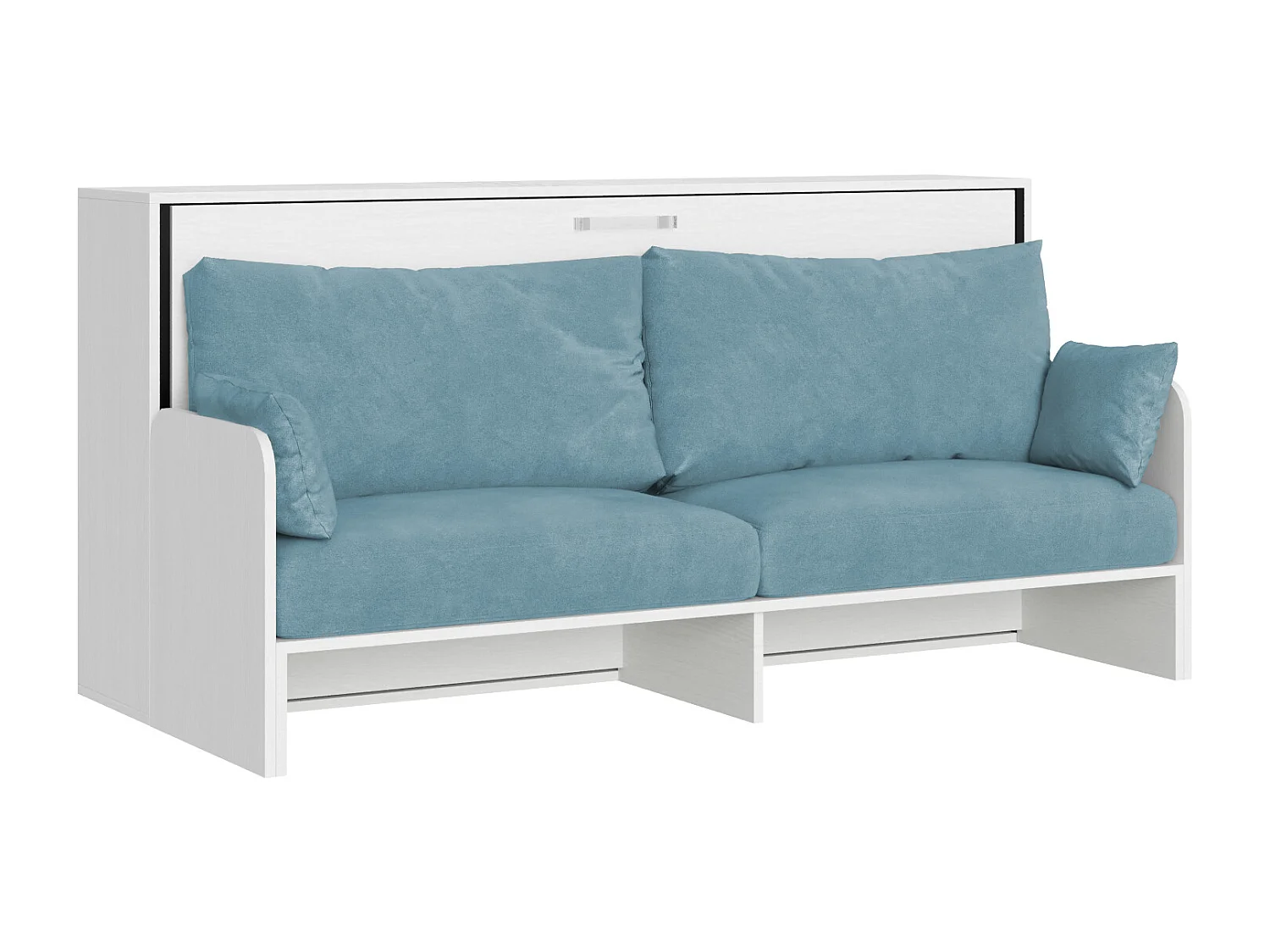 Letto singolo a scomparsa Kando con divano con materasso bianco frassino, azzurro