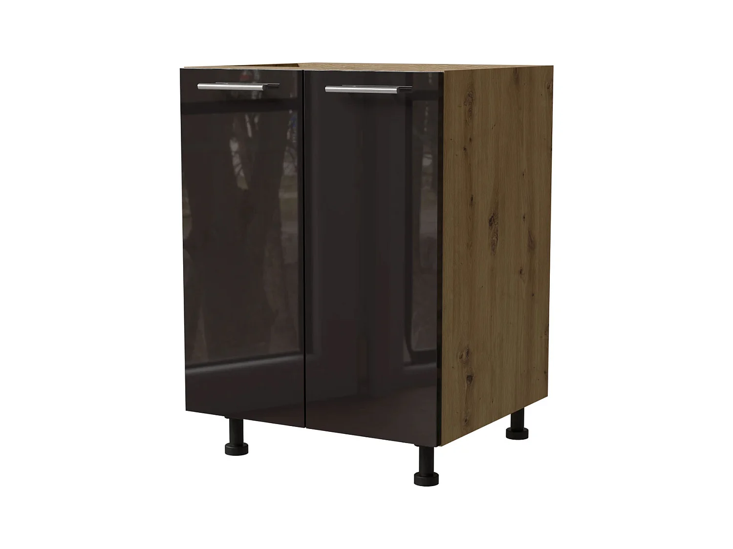 KÜCHENUNTERSCHRANK Essen D11/60 Schwarz Hochglanz / Eiche Artisan Matt 60 / 50 / 82cm