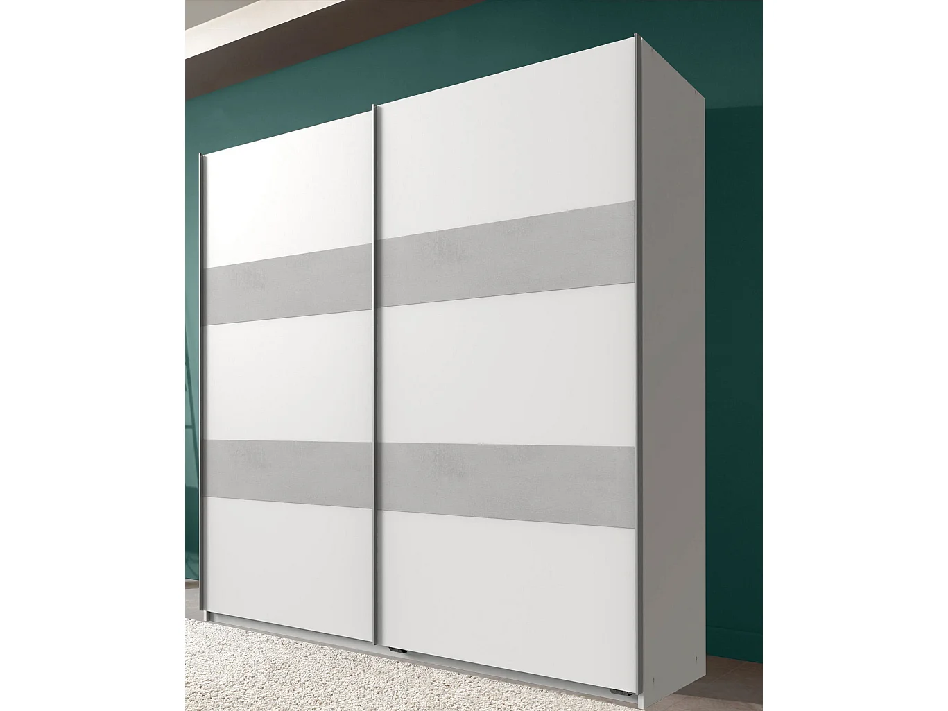 SCHWEBETÜRENSCHRANK Chees weiß / betonfarben lichtgrau 180 / 64 / 198cm