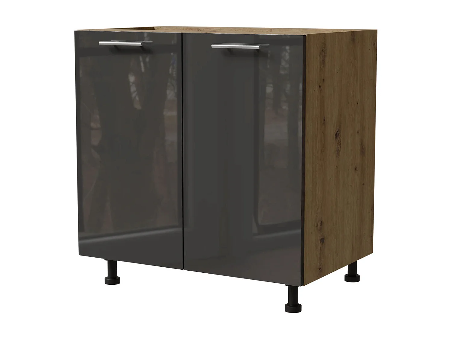 KÜCHENUNTERSCHRANK Essen D11/80 Graphit Hochglanz / Eiche Artisan Matt 80 / 50 / 82cm